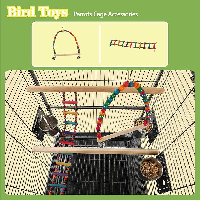 68'' Large Parrot Cage, Large Bird Cages for Parrots,Conure Cage for Birds, Cockatiel Cage with Play Top,Feeders,Slide-Out Tray,Seed Catcher,Birdcage Toys for Cockatoo,African Grey,Lovebird