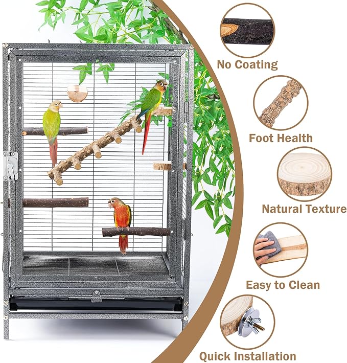 Bird Perches for Cage, 7PCS Natural Wood Bird Cage Accessories, Parakeet Toys Parrot Perch Stand for Parakeets, Budgies, Cockatiels, Lovebirds, Conures, Bird Ladder