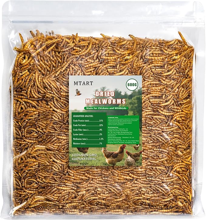 MTART 600g Dried Mealworms Treat for Chicken, 100% Natural Non-GMO High Protein Organic Chicken Feed for Birds, Ducks, Layer Hens