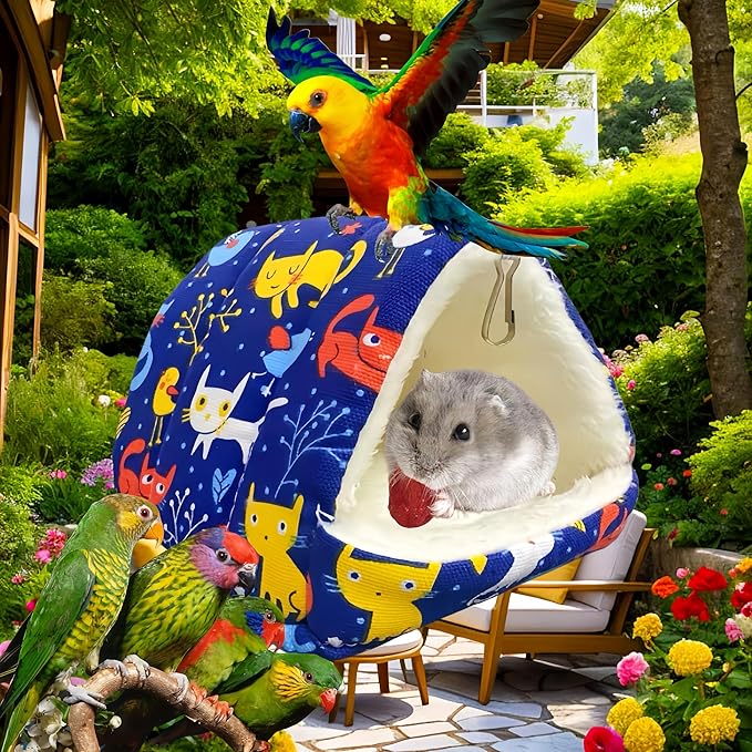 Bird Nest Plush Snuggle Hanging Hammock Bird Cave Parrot Sleeping Bed Shed Hut Hanging Tent for Hamster Parrot Macaw Budgies Parakeet Cockatiels Lovebird-Kitten