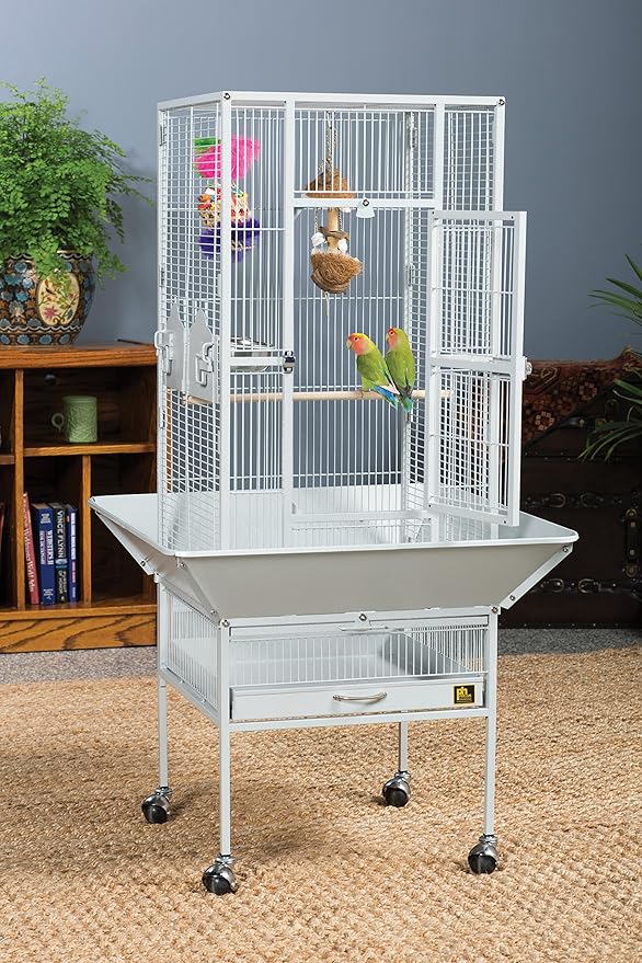 Prevue Pet Products Wrought Iron Select Bird Cage - Steel Cage with Rolling Stand and Seed Guards, Durable Design, Ideal for Cockatiels and Medium Birds - Pewter Hammertone