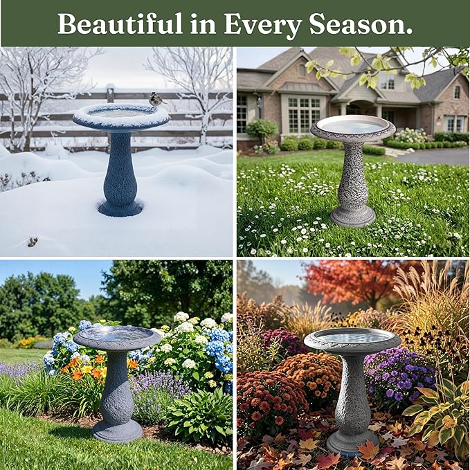 Tall Bird Bath for Outside 23 Inch Roman Green - Stone-Resin Composite Pedestal Birdbath Bowl - Decorative Standing Outdoor Garden Decor for Front Porch Patio Yard Backyard Lawn Ornament