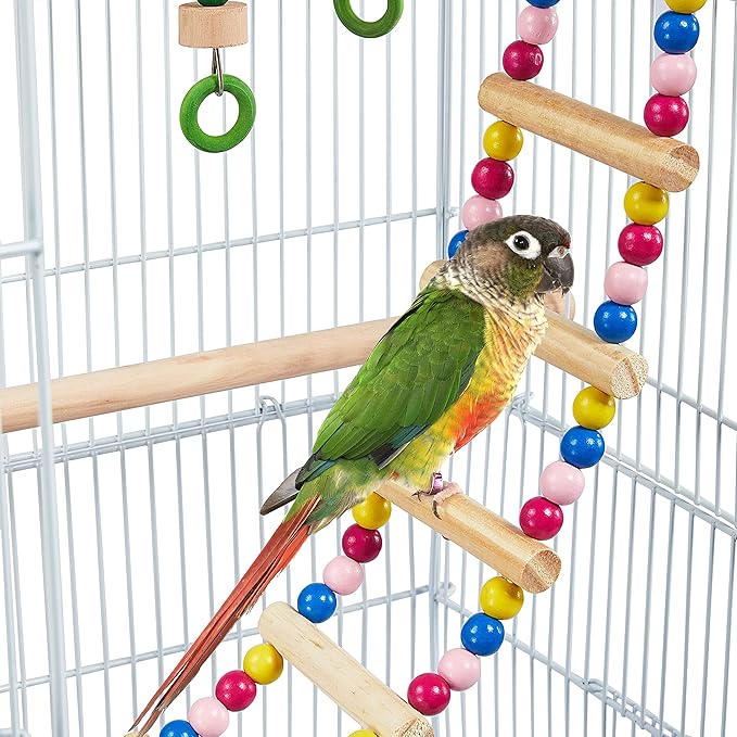 Topeakmart 39inch Height Roof Top Bird Cage Medium Metal Parakeet Cage with Swing & Ladder, White