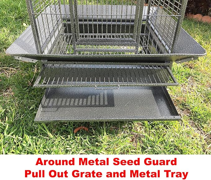 Large Elegant Wrought Iron Open Dome Play Top Bird Parrot Cage, Include Metal Seed Guard Solid Metal Feeder Nest Doors