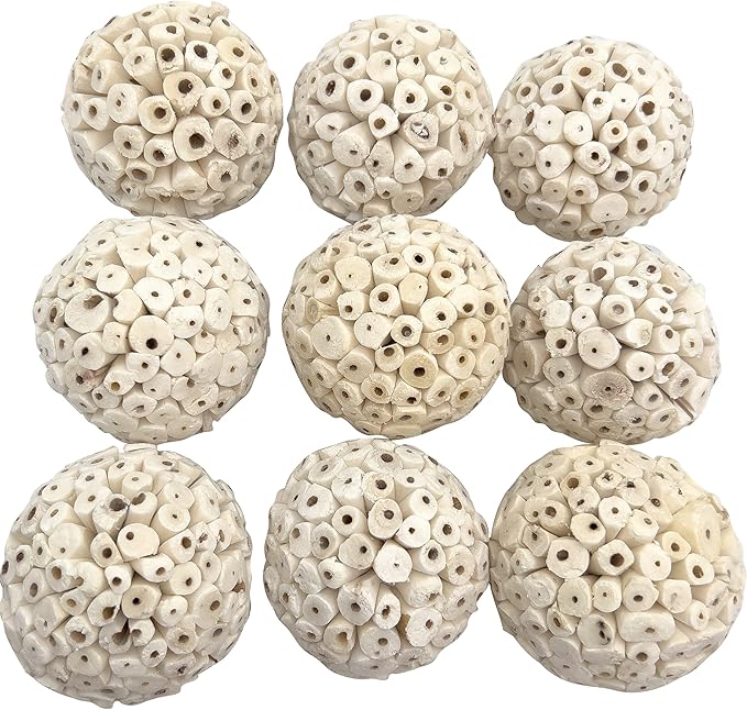 5103 Big Sola Bird Balls Pk9 - Handmade Natural Wood Bird Foot Toys, Crafted from air Dried sola Wood, Superb Foraging Toys, Easy to chew Apart, Lightweight, Great for Medium and Large Size Birds