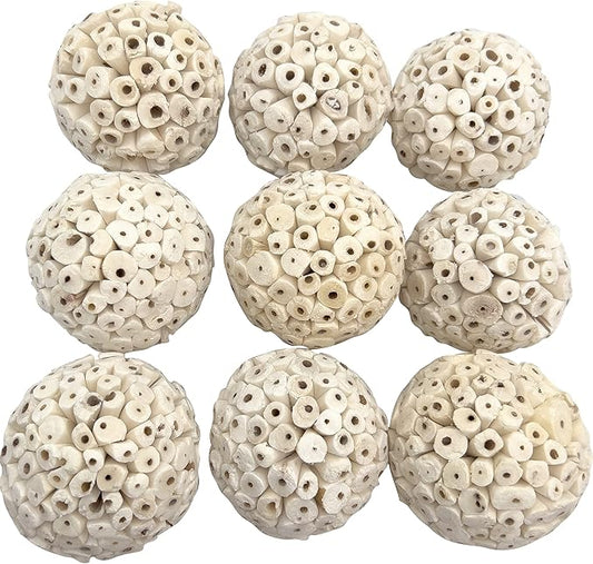 5103 Big Sola Bird Balls Pk9 - Handmade Natural Wood Bird Foot Toys, Crafted from air Dried sola Wood, Superb Foraging Toys, Easy to chew Apart, Lightweight, Great for Medium and Large Size Birds