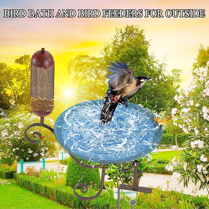 Metal Deck Mounted Bird Bath, 12" Beck Railing, Balcony Bird Bath for Outdoor, Garden, Patio, Antique Blue Green