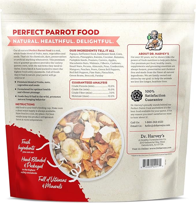 Dr. Harvey's Perfect Parrot Blend - Natural Food for Large Parrots (5 pounds)