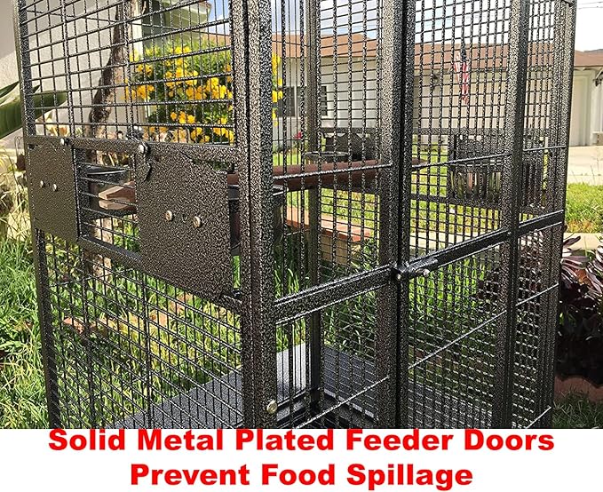 X-Large Elegant and Durable Wrought Iron Open/Close Play Top Bird Parrot Cage with Metal Seed Guard, Solid Metal Feeder, Nest Doors, Heavy Duty Lockable Rolling Castors