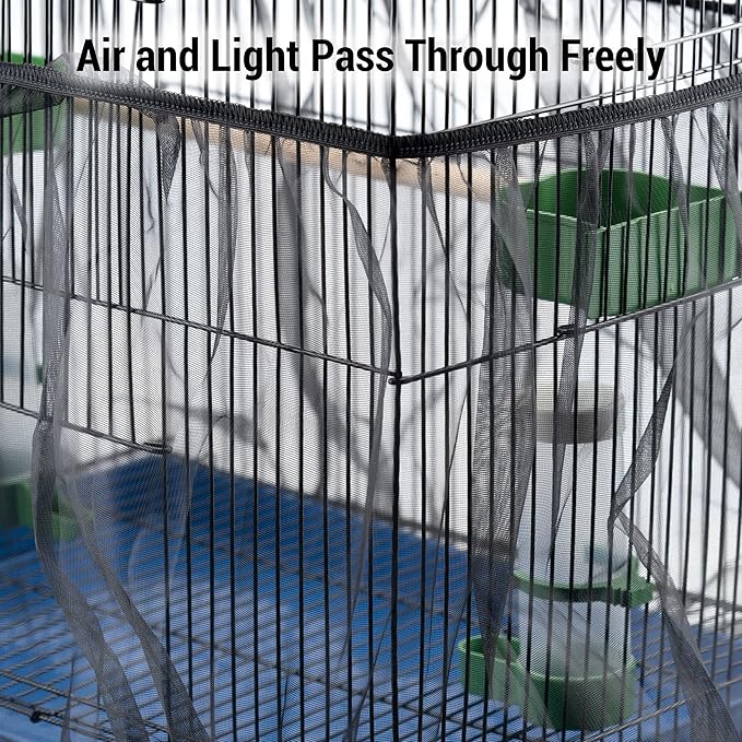 IFAMIO Bird Cage Seed Feather Catcher Adjustable Birdcage Covers Cage Skirt Large Nylon Mesh Netting Universal Bird Cage Net Cover Bird Seed Guard Skirt for Parrot Parakeet Macaw Black