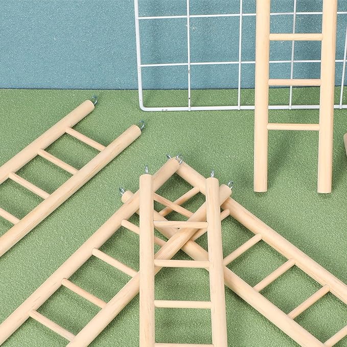 Kigeli 6 Pcs Wood Bird Ladder for Cockatiels, Small Hanging Bird Ladder for Cage, Parrot Step Hanging Climbing Toys for Pets Parakeets, Cockatoo and Lovebirds