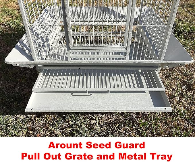 X-Large Elegant and Durable Wrought Iron Open/Close Play Top Bird Parrot Cage, Include Metal Seed Guard Solid Metal Feeder Side Nest Door Heavy Duty Lockable Rolling Wheels