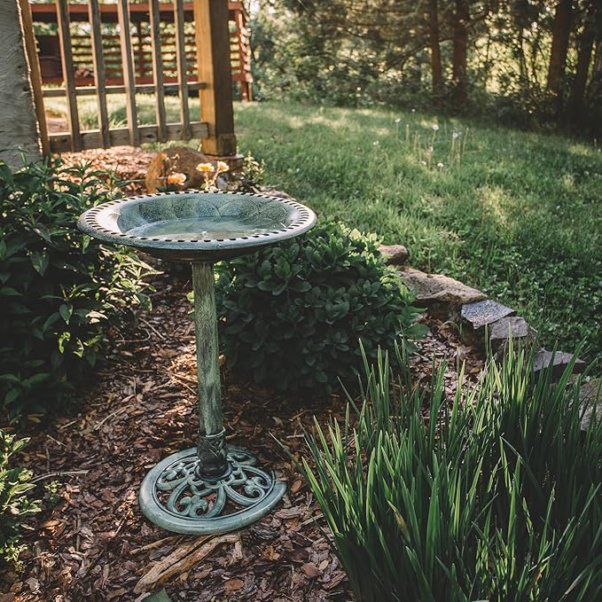 Backyard Expressions Outdoor Garden Bird Bath - Mint Green - Weather Resistant Polyresin - 27 Inch