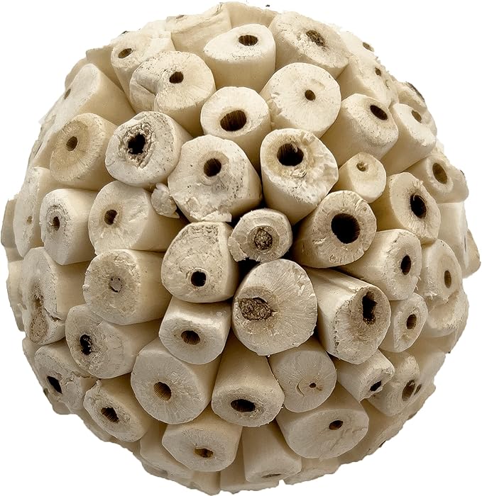 by M&M 5107 Mega 4 Inch Sola Ball - Handmade Lightweight Sola Wood Foraging Bird Foot Toy, Large Chewable Sphere, Easy to Shred for Beaks and Feet, Great for Med to Large Size Birds
