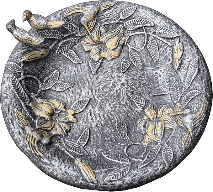 Oakland Living 5131AP Antique Pewter Hummingbird Design Aluminum Birdbath, Silver