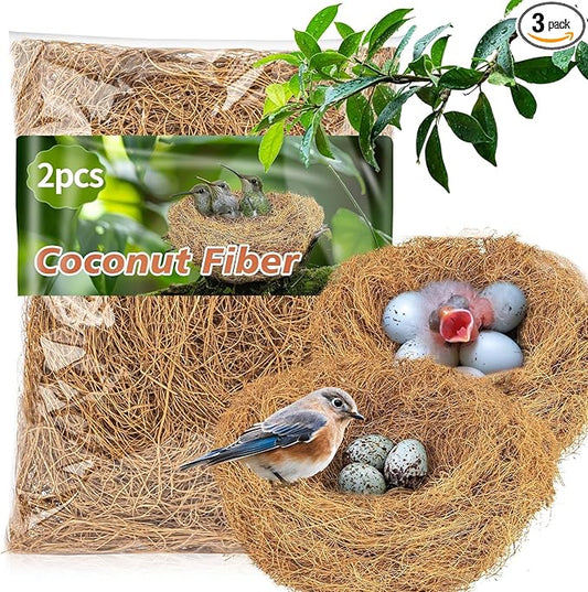 Sukh 3PCS Coconut Fiber for Bird Nest - Canary Nesting Material Coconut Bird Nest Finch Coconut Fiber Loose Bedding Substrate for Laying Eggs,Resting Materials for Birds, Hummingbird Parakeet