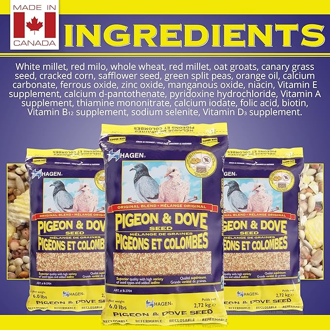 Hagen Pigeon & Dove Seed - Original Formula Bird Food, 6 lb Bag – Nutritionally Complete Seed Mix with Vitamins & Minerals – Wild & Captive Bird Diet – Insect-Resistant Air-Tight Packaging