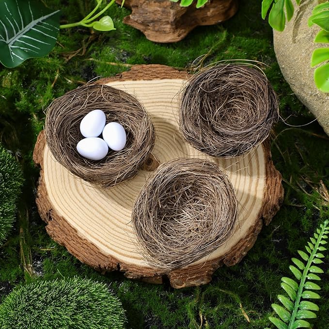 Veemoon 16Pcs Mini Bird Nest: Easter Egg Hunt Decorations 2.75" Small Artificial Birds Nest for Easter Crafts Home Garden Decor Wedding Party