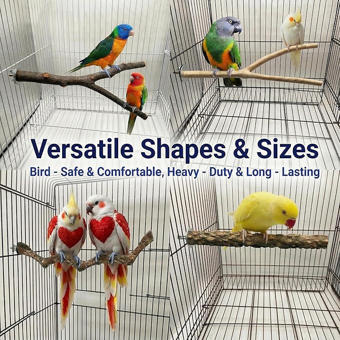 8PCS Natural Bird Perches for Cage, Parakeet Perches Set, Birds Toys, Natural Wood Perch for Small Birds Cages, Bird Cage Accessories, Parrot Stand for Cockatiels,Conure,Lovebird, Budgie Toys