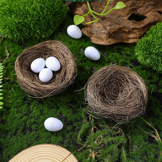 Veemoon 16Pcs Mini Bird Nest: Easter Egg Hunt Decorations 2.75" Small Artificial Birds Nest for Easter Crafts Home Garden Decor Wedding Party