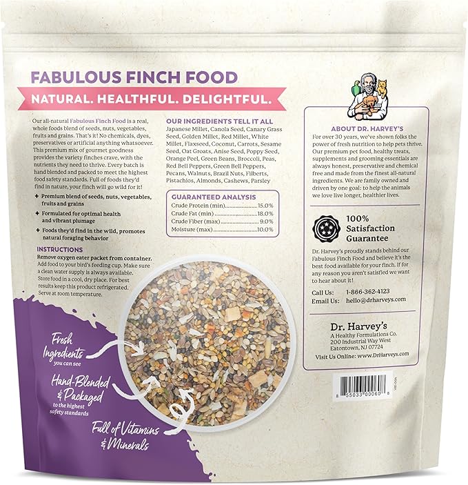 Dr. Harvey’s Fabulous Finch Food for Outside Feeder and Indoor Birds- Premium Bird Feed with Seeds, Nuts, Fruits, Vegetables for Finches (4 Pounds)