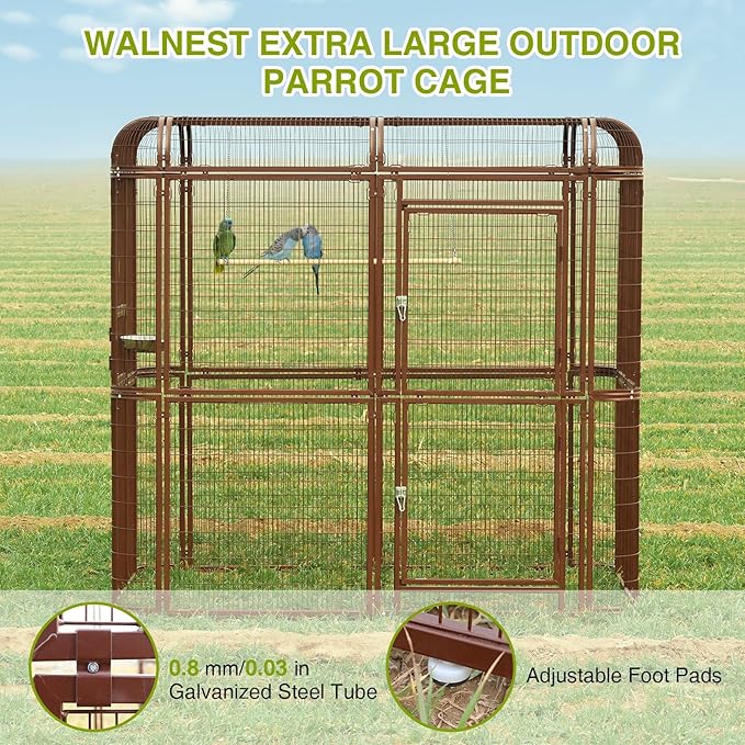 87-Inch Heavy Duty Walk-in Bird Cage – Large Outdoor Aviary Metal Birdcage with Stand, 7.22x5.25x6.8ft Flight Space for Macaw, Budgie, Conure, Lovebird, Parakeet, Cockatiel