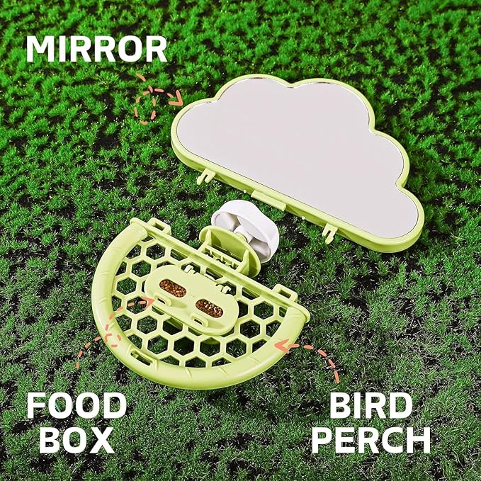 septillar Bird Mirror with Perch Stand, Bird Toys for Parakeet Cockatiel Conure Lovebirds Finch Canaries (Green)