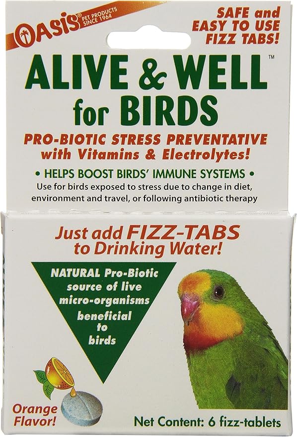 OASIS #80070 Alive and Well, Stress Preventative & Pro-Biotic Tablets for Birds, white, 1 Count (Pack of 1)