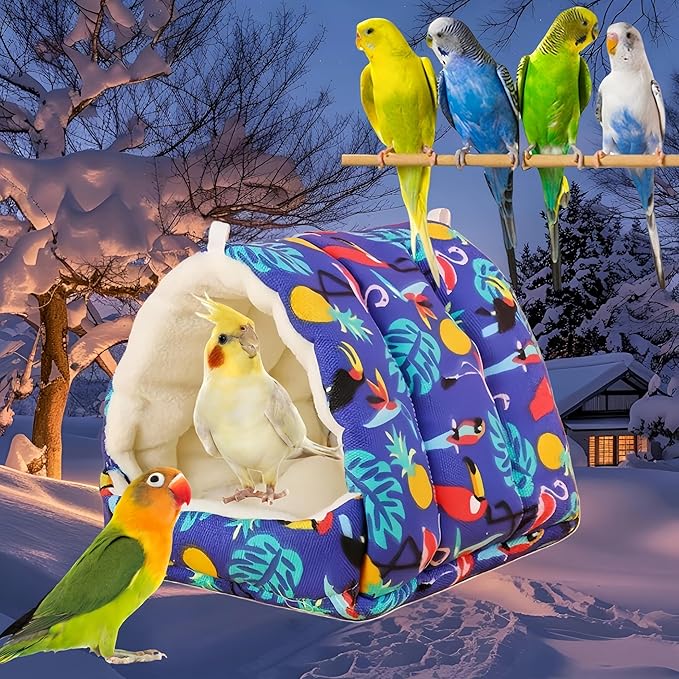 Bird Nest Plush Snuggle Hanging Hammock Bird Cave Parrot Sleeping Bed Shed Hut Hanging Tent for Hamster Macaw Budgies Parakeet Cockatiels Lovebird-Parrot (Dark Blue)