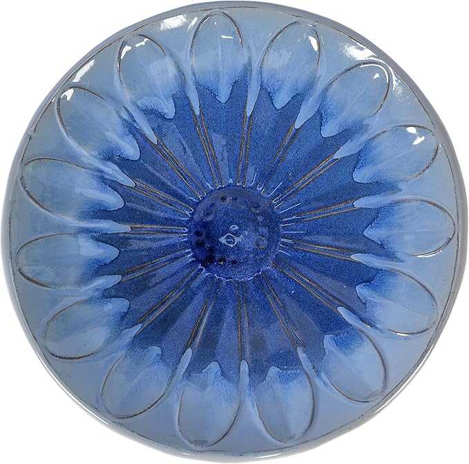 Ceramic Bird Bath for Outdoors, 18" H Weather-Resistant Birdbath for Garden Bird Watching, Pedestal Glazed Birdbaths, Ombre Blue