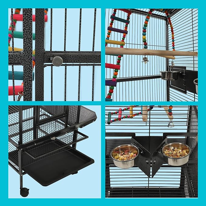 Large Bird Cages for Parrots,Bird Flight Cage for Parakeets,Cockatiel Cage for Birds,Large Parakeet Cage with Stand,Parrot Cages Cover,Seed Catcher,Toys,Feeders,Trays for Conure Canary Lovebird Budgie