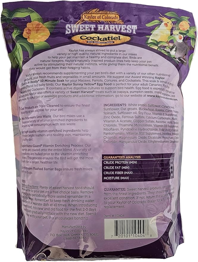 Cockatiel Bird Food (with Sunflower Seeds), 4 lbs Bag - Seed Mix for Cockatiels