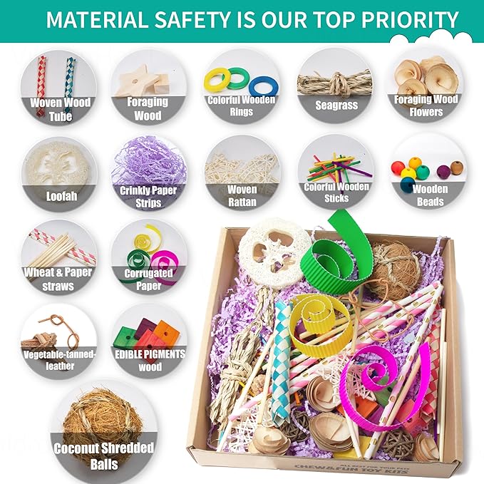 Bird Toys - Natural Foraging & Shredding Box for Parrots | Colorful Chew Toy | Ideal for Cockatiels, Conures, Lovebirds & Small Medium Birds