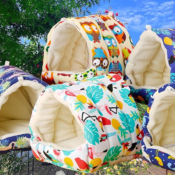 Bird Nest Plush Snuggle Hanging Hammock Bird Cave Parrot Sleeping Bed Shed Hut Hanging Tent for Hamster Macaw Budgies Parakeet Cockatiels Lovebird-Parrot (White)
