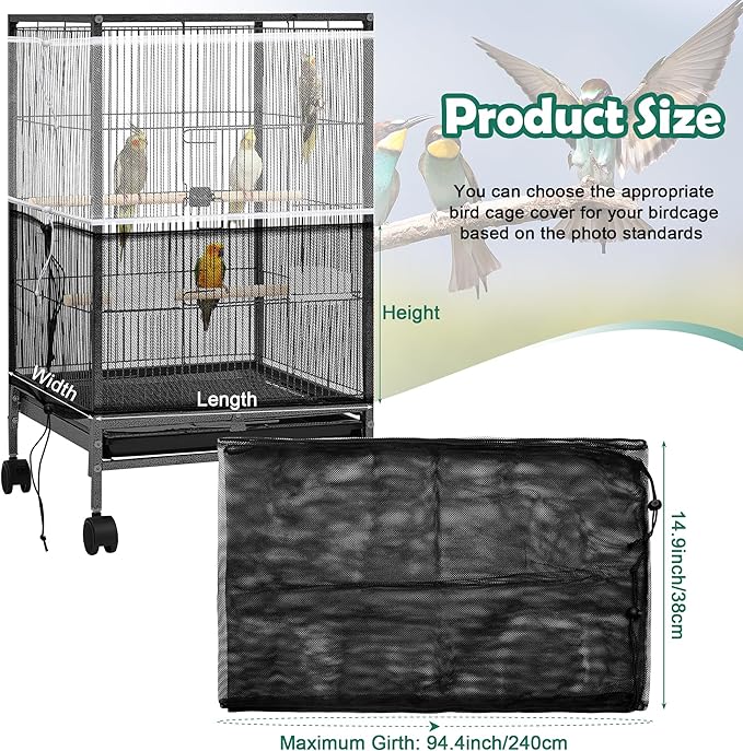 Catcan 2 Pack Bird Cage Seed Catcher Guard, Bird Cage Cover,Heavy Duty Adjustable Nylon Mesh Netting Seed Catche for Parrot Parakeet Macaw African(L-94.4’’*14.9’’)