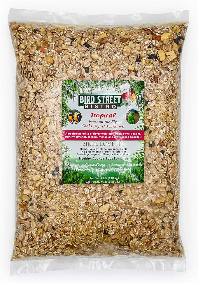 Bird Street Bistro Parrot Food - Parakeet Food - Cockatiel Food - Bird Food - Cooks in 3-15 min with Natural Grains - Legumes - Non-GMO Fruits, Vegetables, & Health Orientated Spices