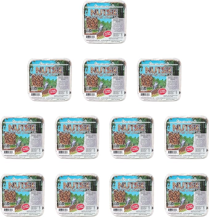 BestNest Pack of 12 Pine Tree Farms Le Petit Nutsie Seed Cakes – 10 oz. Wild Bird Food with Peanuts, Sunflower Hearts & Fruit – Fits Standard Suet Feeders