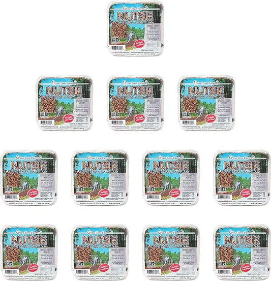 BestNest Pack of 12 Pine Tree Farms Le Petit Nutsie Seed Cakes – 10 oz. Wild Bird Food with Peanuts, Sunflower Hearts & Fruit – Fits Standard Suet Feeders