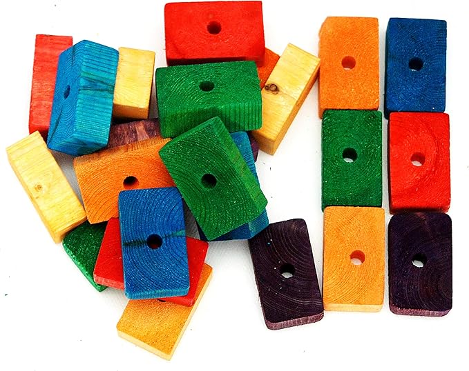 24 Large Colored Wooden Blocks for Bird Parts Macaw African Grey Amazon