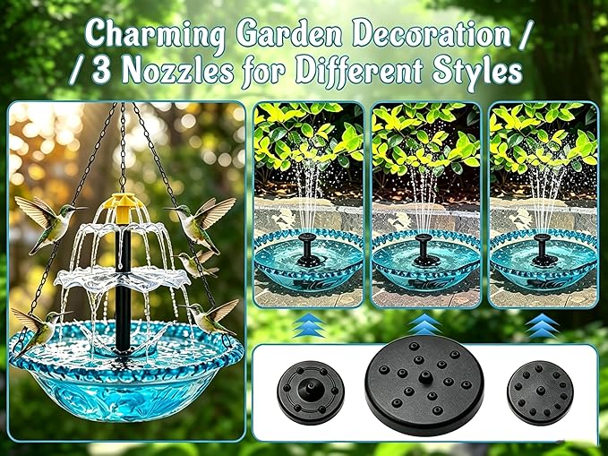 2026 Smart Birdbath Fountains Solar Power, Solar Cascade Hanging Birdbath Fountain,Clear Hummingbird Birdbath with Solar Powered for Outdoor Livng Garden Patio Backyard