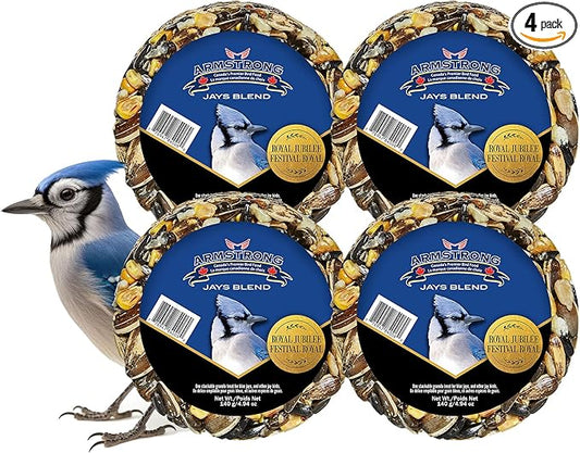 Armstrong Wild Bird Food Royal Jubilee Jays Blend Granola Stack, 4.94oz (Pack of 4) High-Energy Treat with Sunflower Seeds, Peanuts & Corn - Ideal for Granola Stack Feeders
