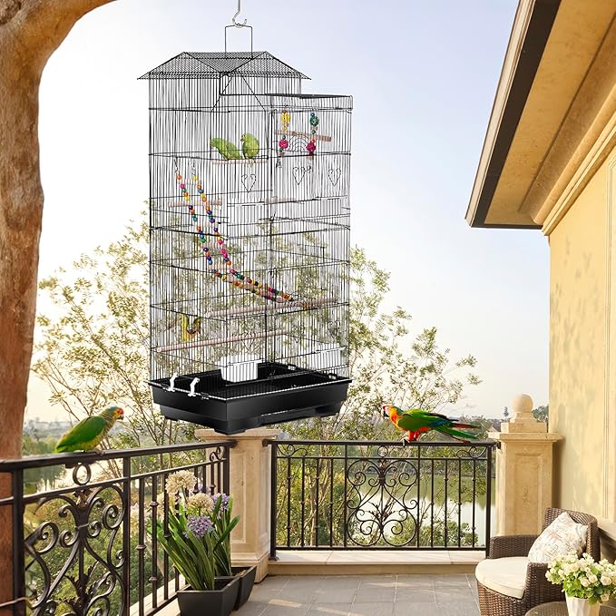 39-Inch Roof Top Bird Cage Large Flight Parrot Cage w/Toys for Small Quaker Cockatiel Sun Conure Parakeet Finch Green Cheek Conure Budgie Lovebird