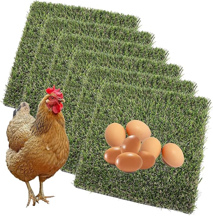 KuGuo Soft Plastic Fake Lawn Chicken Nesting Boxes Pads Chicken Bedding 12 x 12 inches (Short-Middle Grass-6PCS)