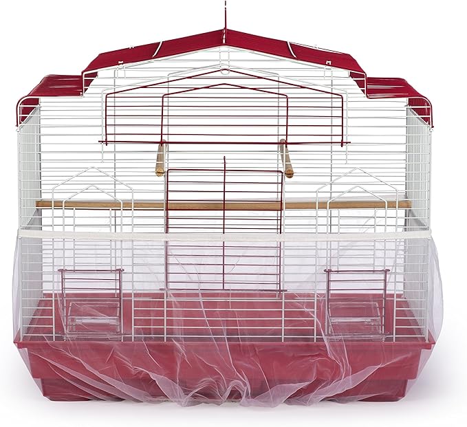 Prevue Pet Products Mesh Bird Seed Catcher with Elastic Band - Washable Nylon Skirt to Control Seed Debris on Cage Base, Lightweight Bird Cage Netting, Fits Medium and Large Cages - White