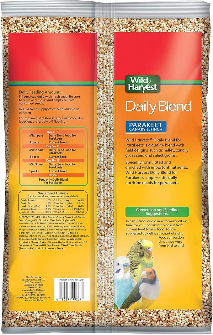 Wild Harvest Daily Blend Nutrition Diet for Parakeet, Canary and Finch 10 Pounds, Orange flavour