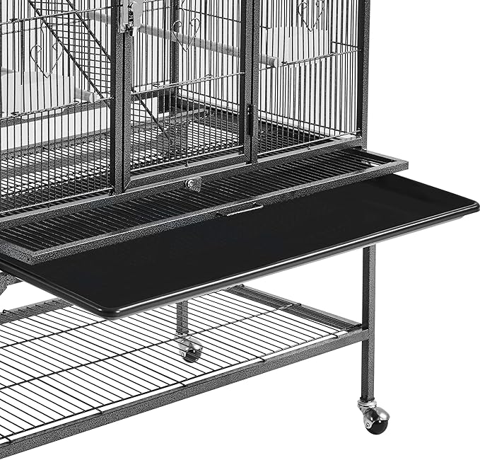 Topeakmart 3 Level Wrought Iron Large Parrot Bird Cage for 3 Parakeets with Detachable Stand, Black