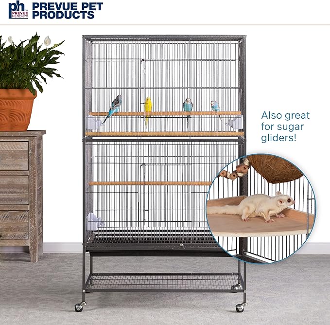 Prevue Pet Products Steel Bird Flight Cage with Wheels - Large Birdcage for Parakeets, Canaries, Finches, Cockatiels, Lovebirds, & Green Cheek, Metal Standing Birdcage - Black, Large