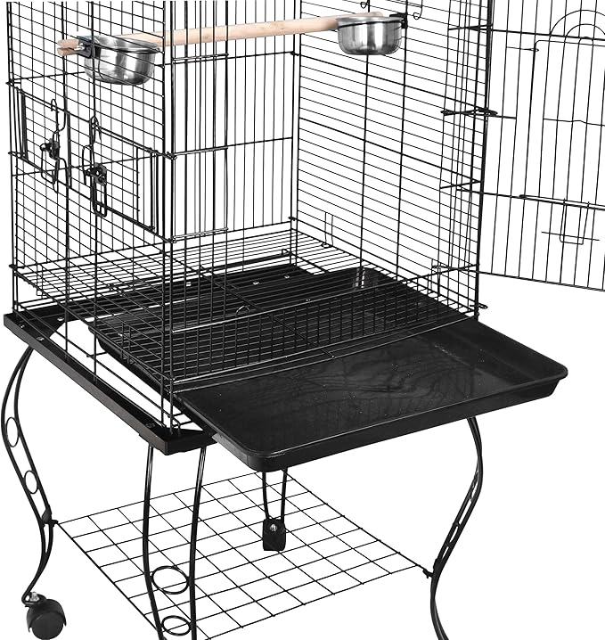 63.5 Inches Medium Bird Cage Open Top Parrot Cage with Detachable Stand, Rolling Wheels Lovebird Cockatiel Quaker Sun Parakeet Green-Cheek Conure Cage
