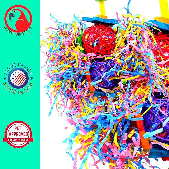 Bonka Bird Toys 1854 Tri Foraging Star 13" x 8" Natural Vine Ball Chew and Shred Toy for Medium to Large Birds Like Conures African Greys Amazons and Similar