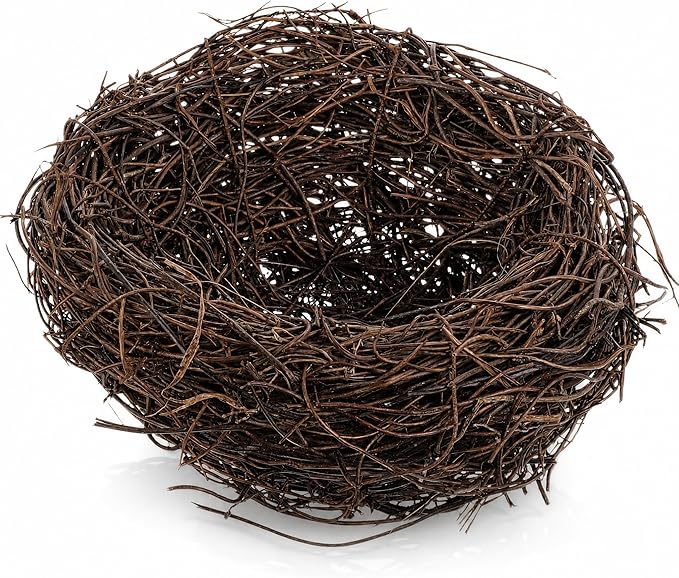 POPETPOP Artificial Rattan Bird Nest 5.9In – Hand-Woven Easter Table Accent for Rustic Wedding & Garden Decor, Country Style Craft Prop
